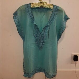 Calypso Embroidered Teal Tunic Top